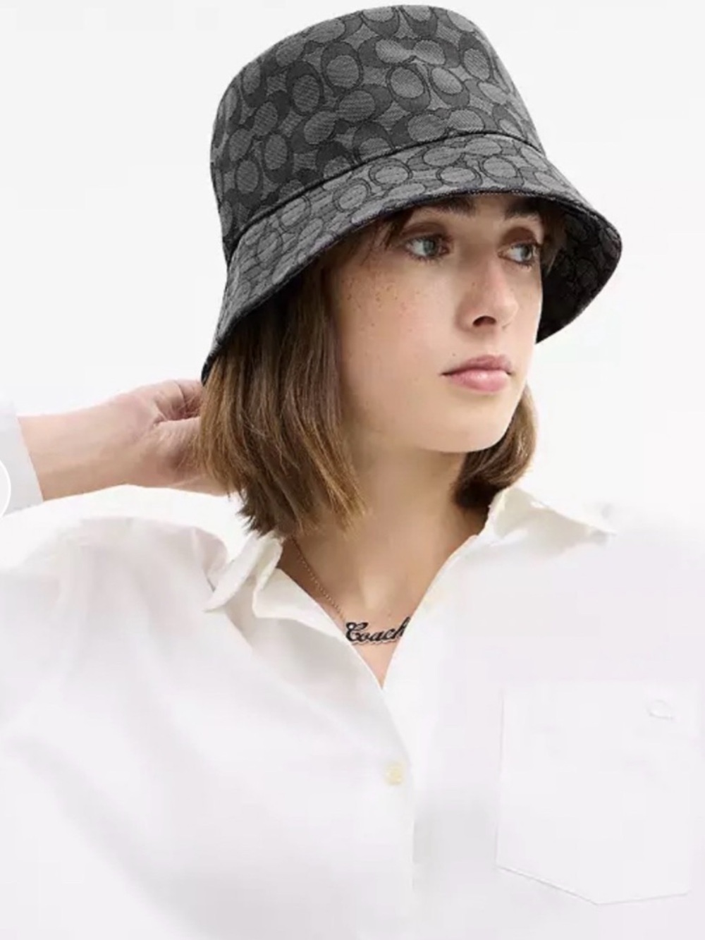 Coach Signature Monogram Bucket Hat in Charcoal and Black new with tags